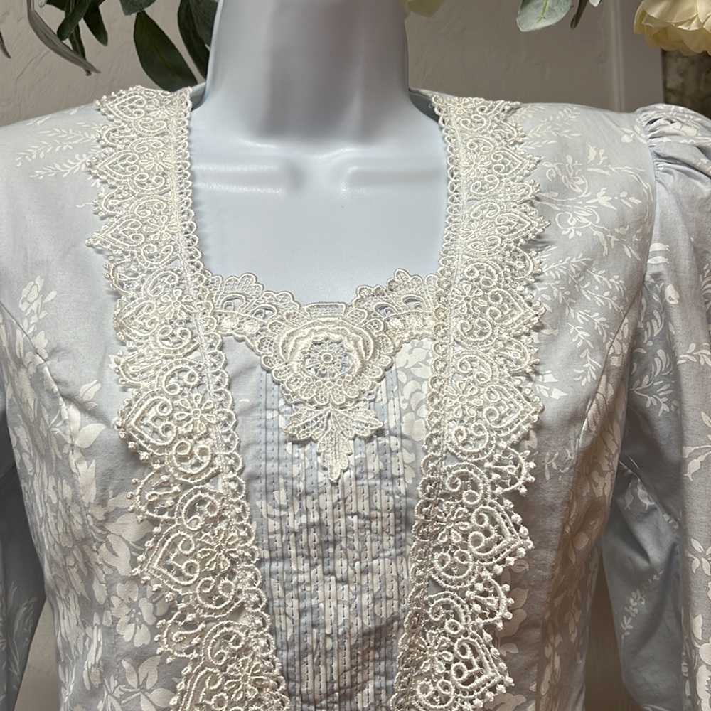 Jessica McClintock 1980s Floral Print Dropped Waistline Wedding Dress Size 4 - Picture 2 of 16